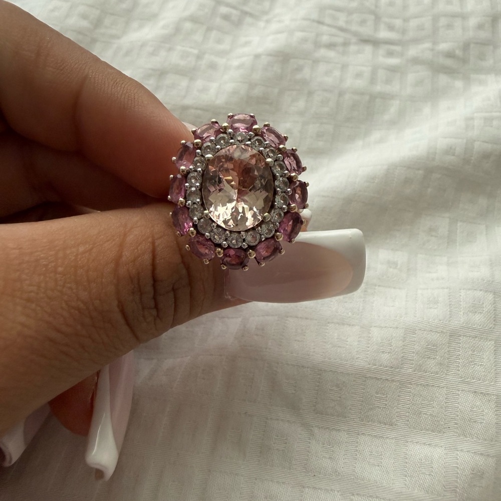 925 ringnatural Morganite,white sapphire& pink tourmalineEvery stone is NATURAL